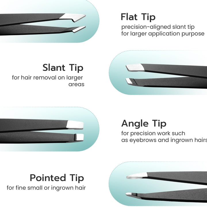 Alyvisun 5 x Professional Tweezers, Portable Stainless Steel Tweezers, Eyebrow Plucking, Textured Non-Slip Coating, Suitable for Facial Hair Removal for Women and Men (Black)