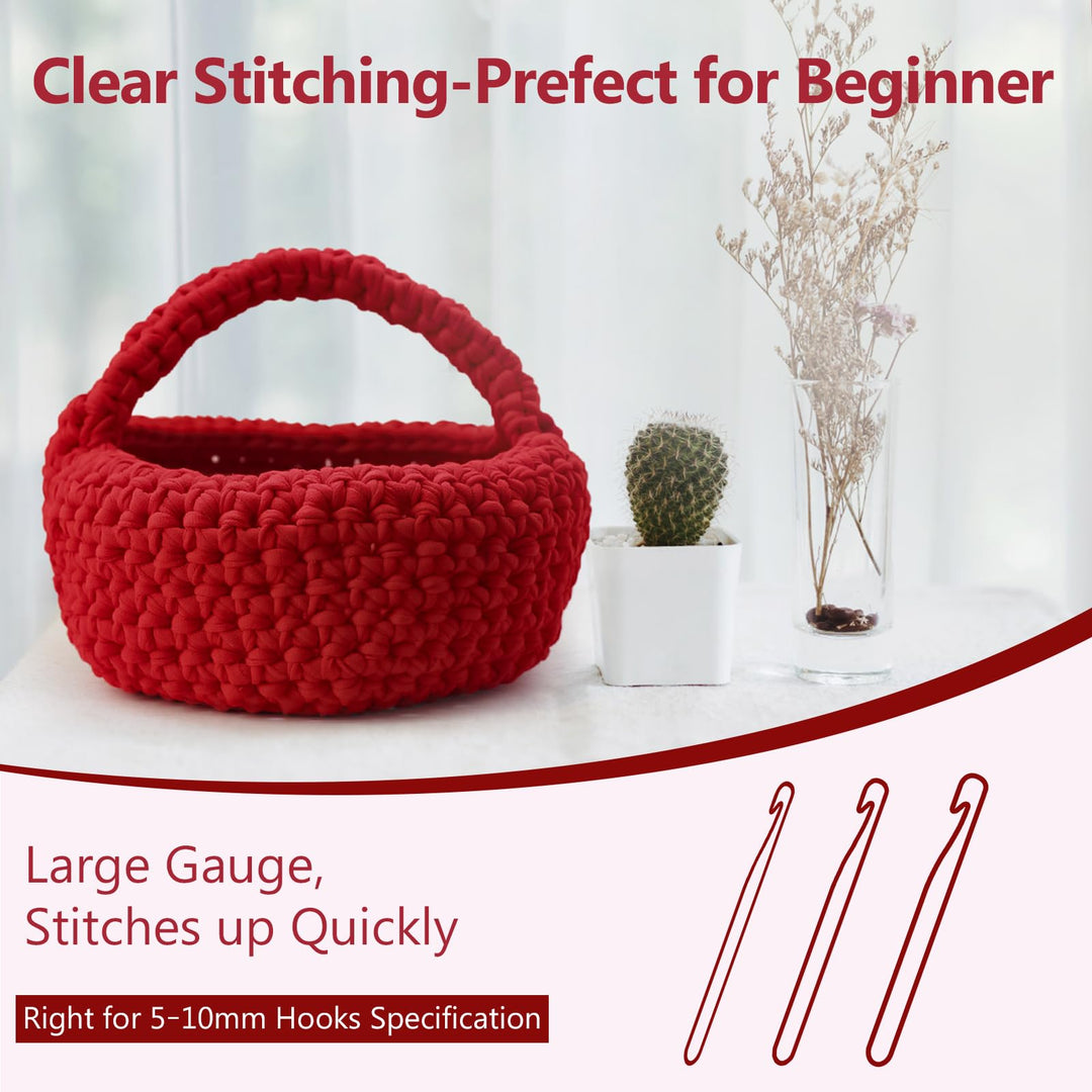 VynyQoo Tshirt Yarn for Crocheting, Crochet Yarn 105m 300g, Chunky Knitting Yarn, Width 2cm Elastic T-Shirt Yarn for Beginners to Crochet Bag, Blanket, Basket, DIY Projects, Home Decor (Red)