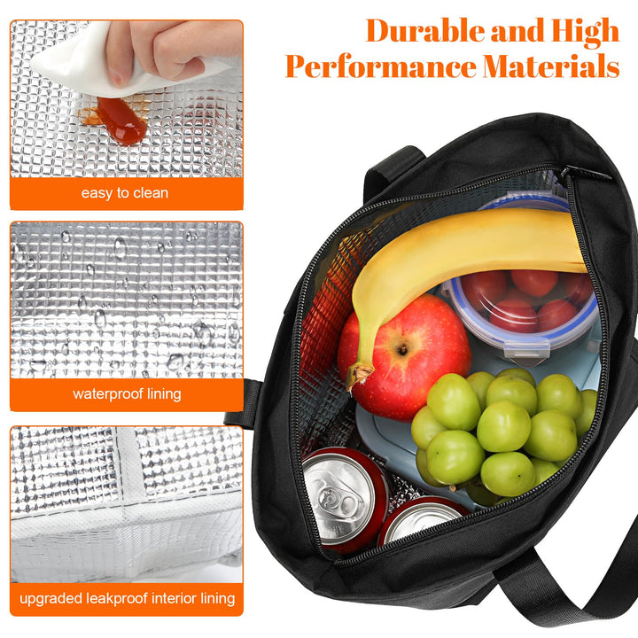 Alyvisun Lunch Bags For Women, Reusable Leakproof Insulated Lunch Bag, 6.5L Lunch Box Bag For School, Outdoor Picnic, Work (Black)