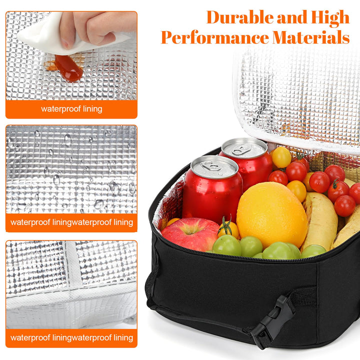 Alyvisun Insulated Lunch Bag, 7L Reusable Leakproof Lunch Box Bag for Women With Snap On Carrying Handle, For Women Men Children Outdoor Picnic Work (Black)