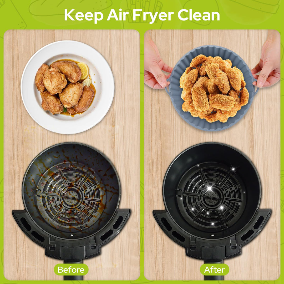 Alyvisun Air Fryer Silicone Liners, 3PCS Reusable Airfryer Basket Baking Tray Inserts Versatile Round Rack Pot for Microwave, Oven, Grey