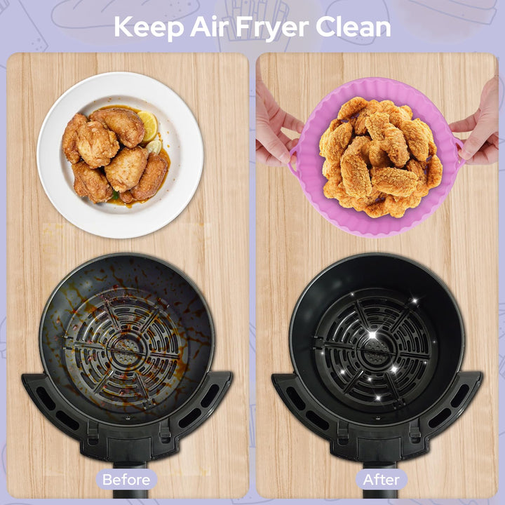 Alyvisun Air Fryer Silicone Liners, 3PCS Reusable Airfryer Basket Baking Tray Inserts Versatile Round Rack Pot for Microwave, Oven, Pink+Green+Sky Blue