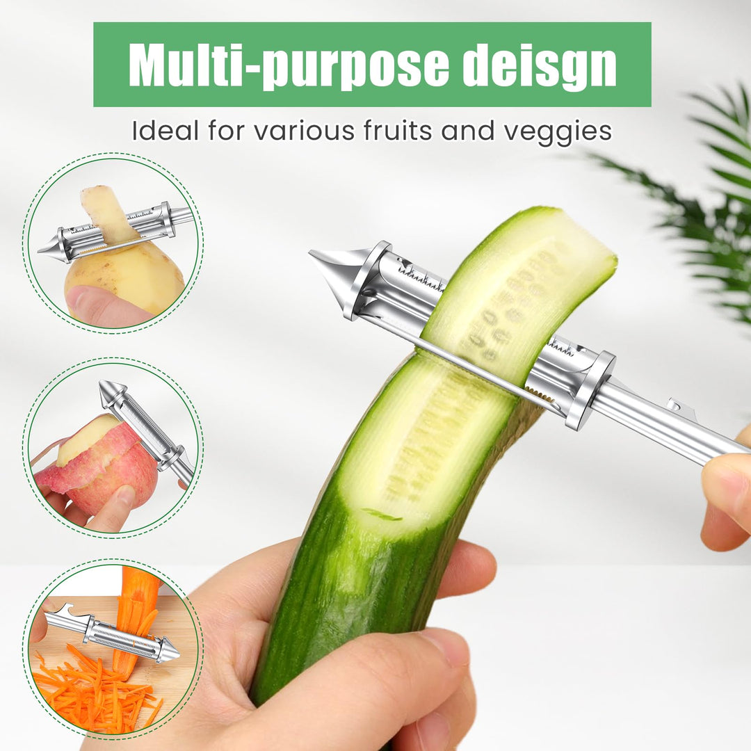 Alyvisun Universal Potato Peeler for Kitchen, 3 in 1 Peeler/Julienne Slicer/Bottle Opener, Sharp Vegetable and Fruit Peeler with Swivel Blade and Ergonomic Handle, Zinc Alloy