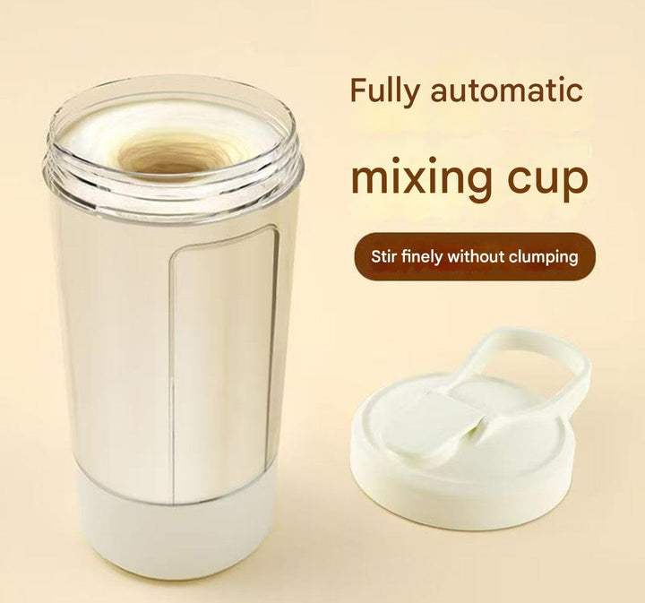 Electric Protein Shaker Bottle with USB Charging, Clear Glass with White Lid, 400ml Capacity, Portable Blender Cup with Measurement Markings