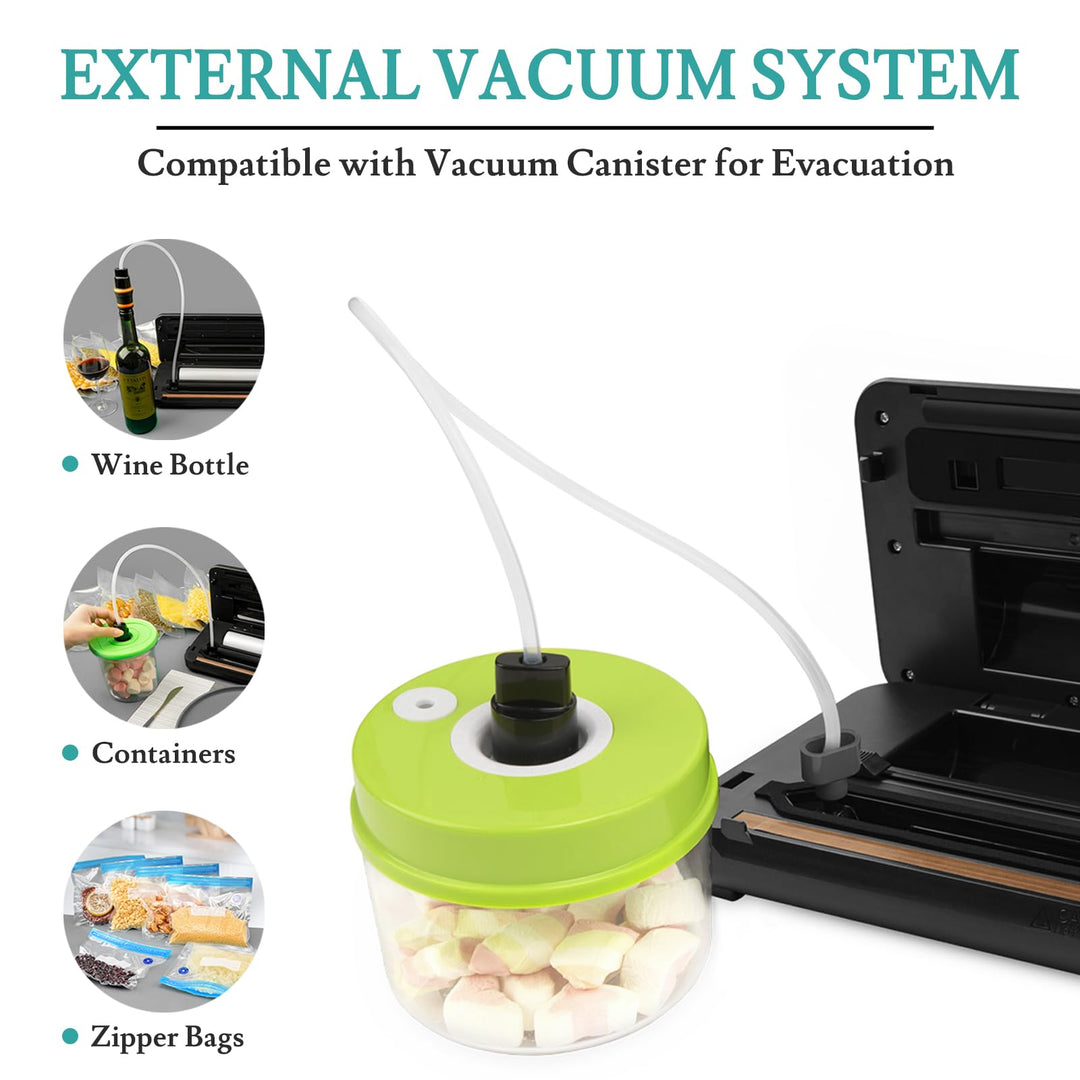 Kitchen Vacuum Sealer Machine, 4 in 1 Automatic Food Saver with Storage Bag Roll, Sous Vide Machine, Dry & Moist Food Modes, Stainless Steel Panel, Led Indicator Lights (Black)