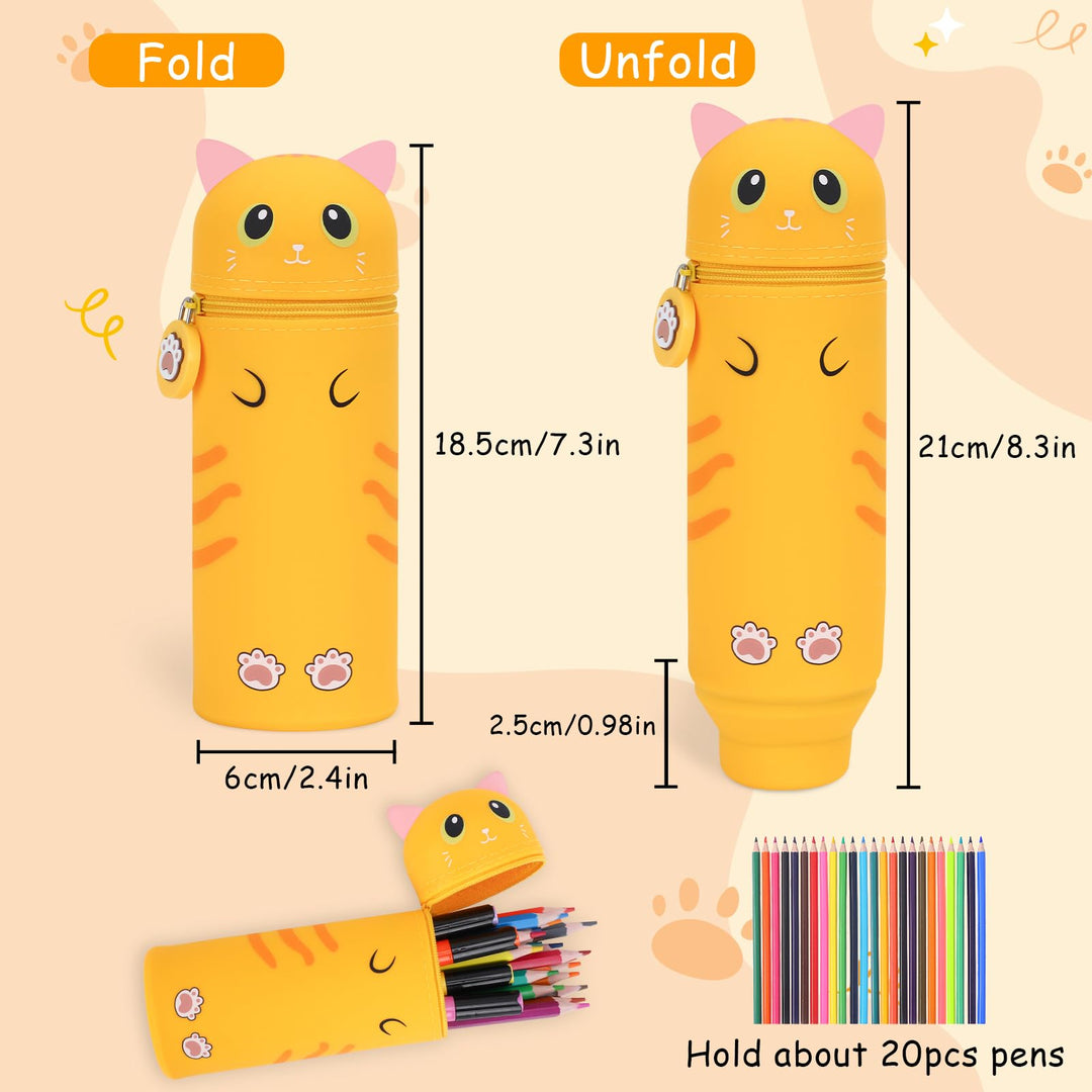 VynyQoo Pencil Case Kawaii Silicone, Pencilcase Expandable 2 in 1, Cute Pen Case, Zippered Pen Pouch for Kids, Desk Table Pen Holder Multifunctional