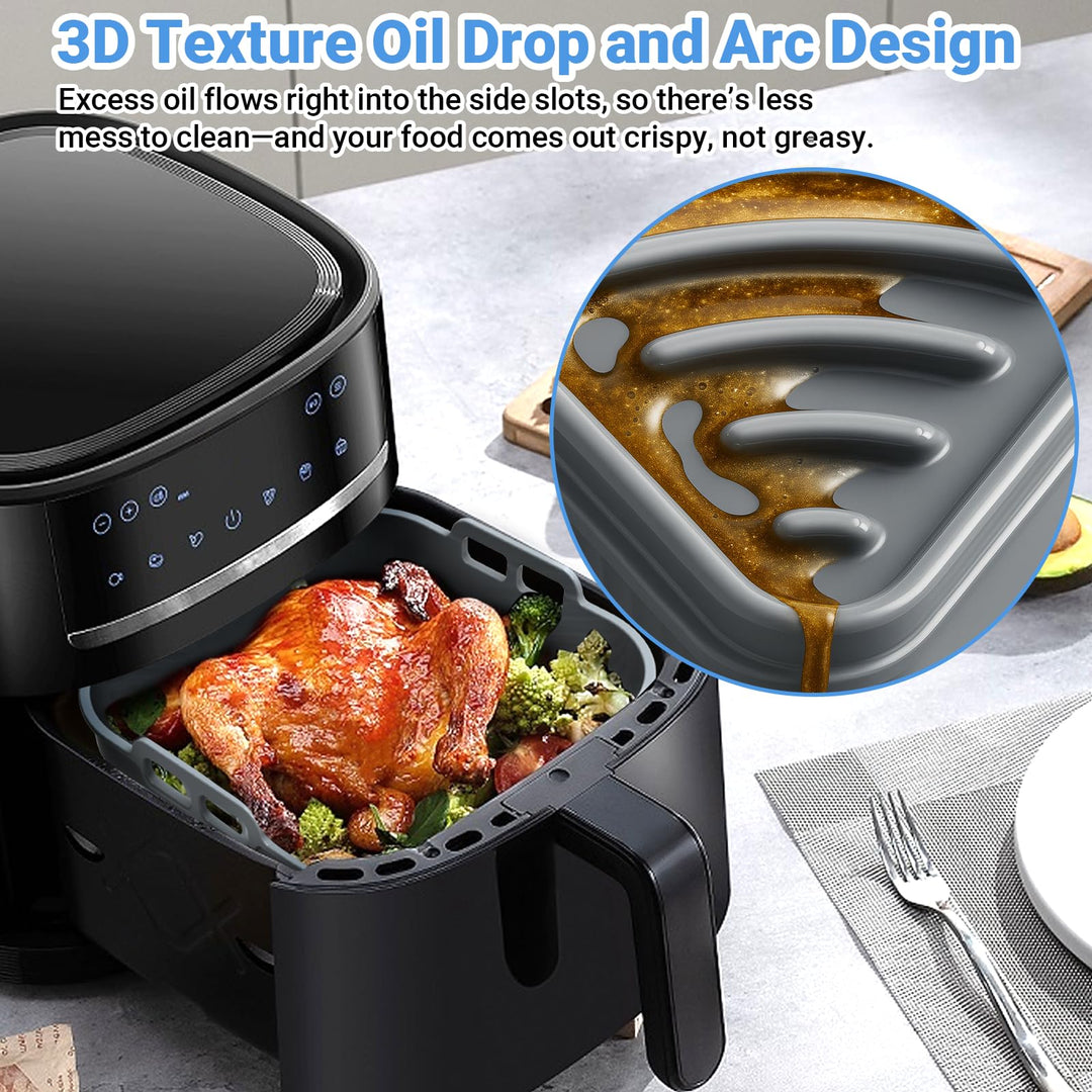 Alyvisun Silicone Oil Brush, 3PCS Airfryer Liners Foldable Baking Trays Reusable Air Fryer Rack Versatile Accessories Baskets Square Inserts for Microwave, Oven, Grey