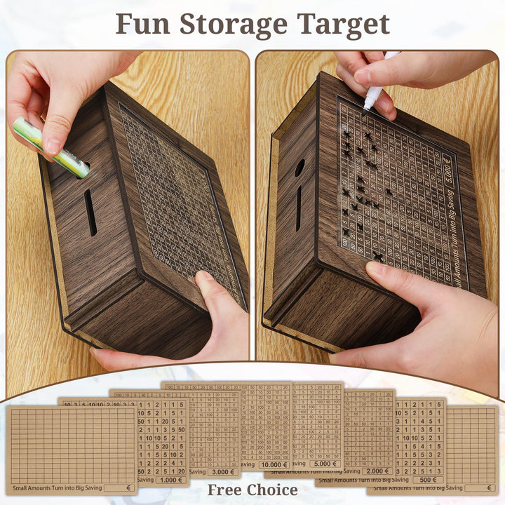 Alyvisun Wooden Stickers, Piggy 5000 Pound, Reusable Box with Counter Money Challenge Saving Bank Coin Cash Jar for Kids Adults 500-10000 DIY Target, Black Walnut, One Sizedults 500-10000 DIY Target, Brown, One Size