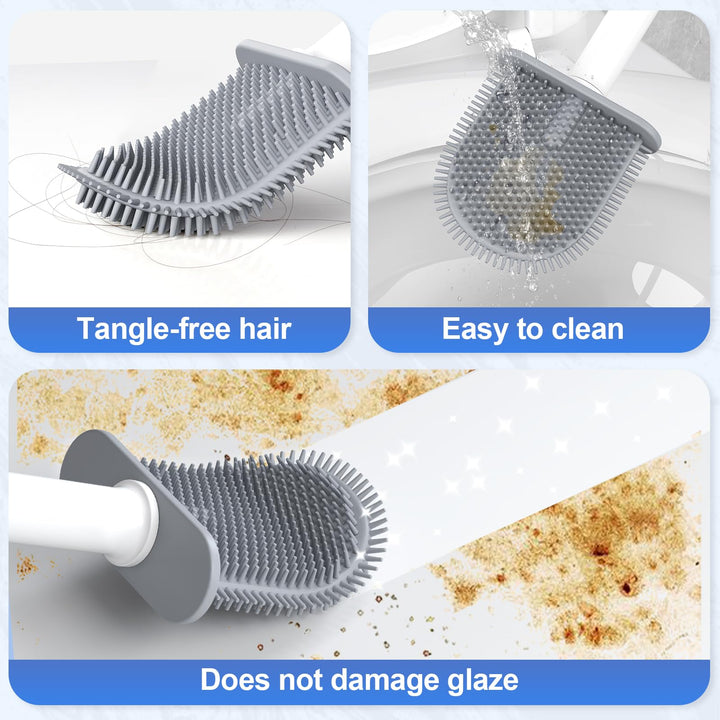 Alyvisun Silicone Toilet Brush with Holder, [Quick Drying & Deep Cleaning] Bathroom Scrubber, Non-Scratch, White, One Size