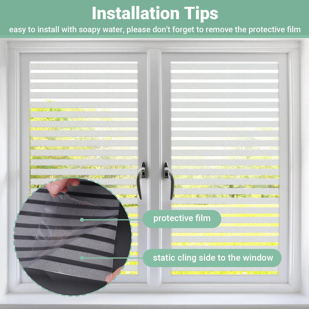 Alyvisun Frosted Stripe Window Film Privacy 44.5×220cm [Wider & Longer], Self-adhesive Privacy Film for Glass Windows with Static Cling for Home Office Bathroom