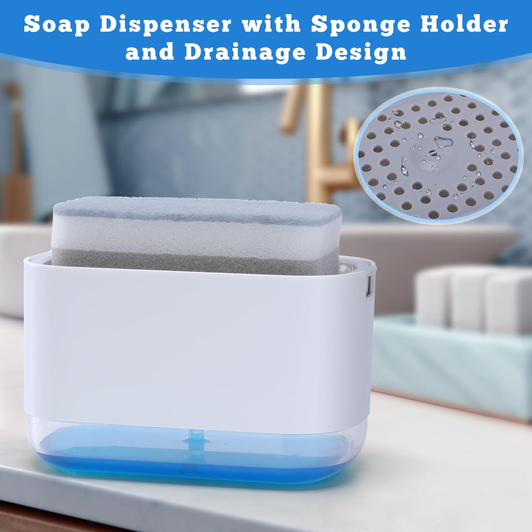 Alyvisun 300ml Soap Dispenser with Sponge Holder, 2-in-1 Dish Soap Dispenser, One-Handed Operation, Grey