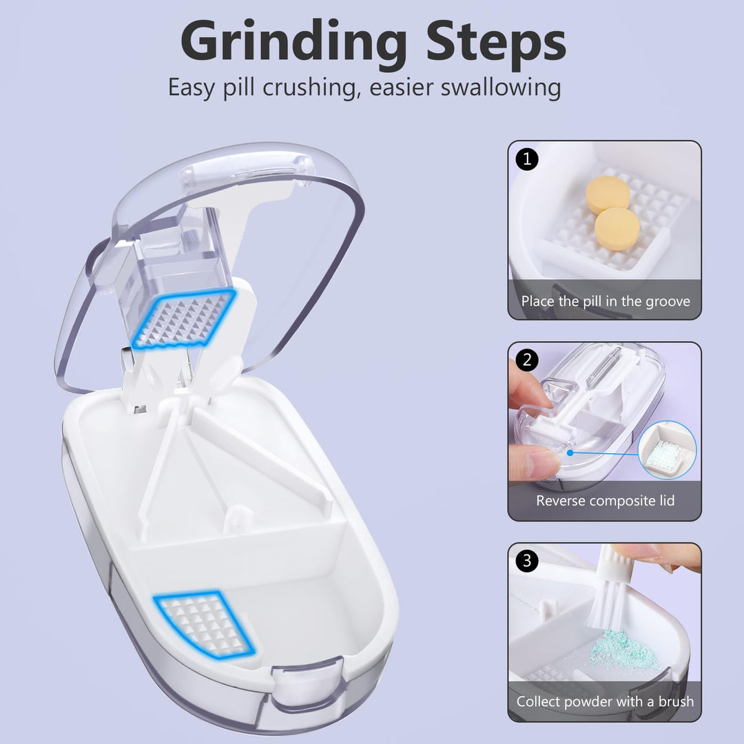 Alyvisun Pill Cutter for Small or Large Pills, Portable Pill Splitter & Tablet Cutter, V-Shaped Cutting with Grinding, Auto Slides Out Pill, Safety Blade Guard & Sliding Storage (Transparent)