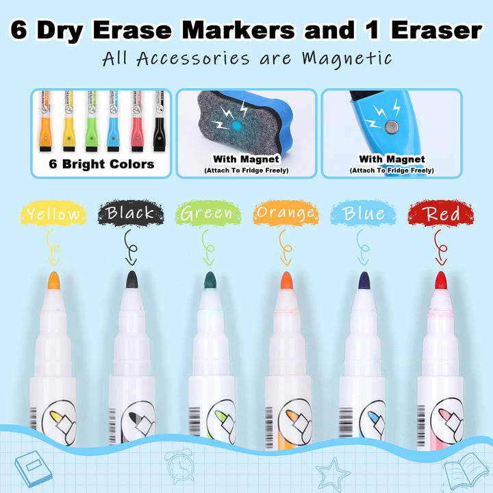 VynyQoo Magnetic Whiteboard for Fridge, 2-Pack A3 +A4 Dry Erase Magnet Boards with 6 Markers & 1 Eraser, Easy to Write and Wipe, Meal Weekly Planner for Home, Kitchen, Office, School