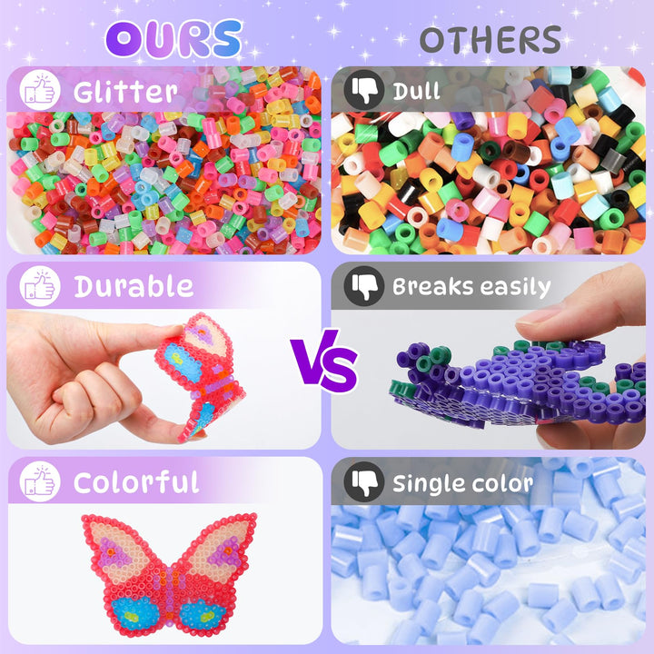 VynyQoo Glitter Iron Beads, 3200pcs 11 Colors Fuse Beads, 5mm Iron Beads for Kids 6+DIY Beads Set, Arts and Crafts Gifts for Birthday, New Year, Thanksgiving