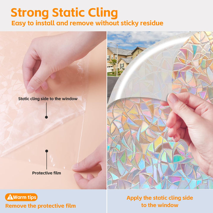 Alyvisun Rainbow Window Film Easily Removable Privacy Film for Glass Windows [44.5x220cm, Wider & Longer], Self-adhesive Window Privacy Film with Static Cling for Home Decoration