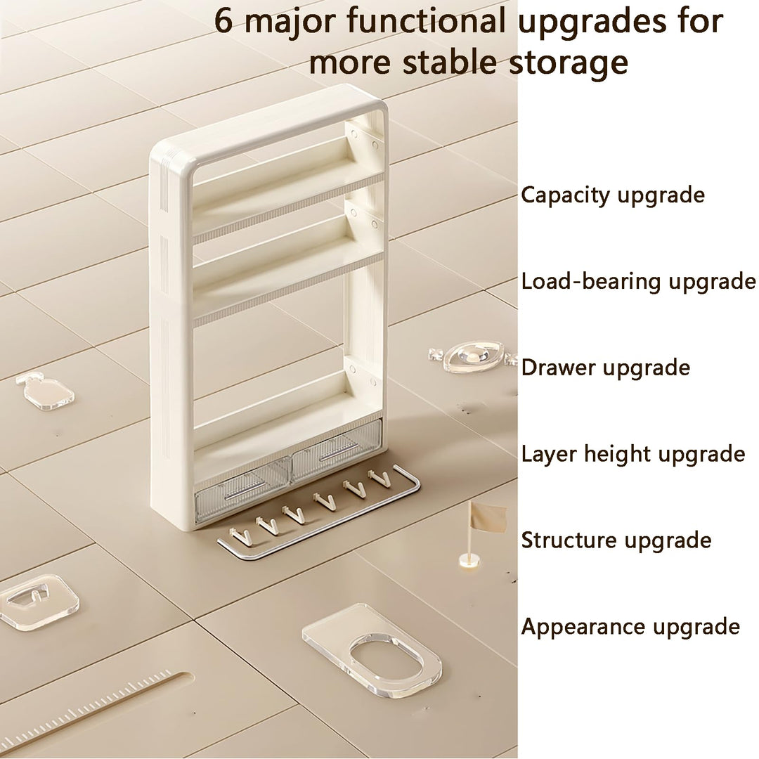 No Drilling Adhesive Wall Mounted Storage Rack, with 6 Hooks,Drawer and Towel Railbathroom Organiser for Kirchen Or Restroom