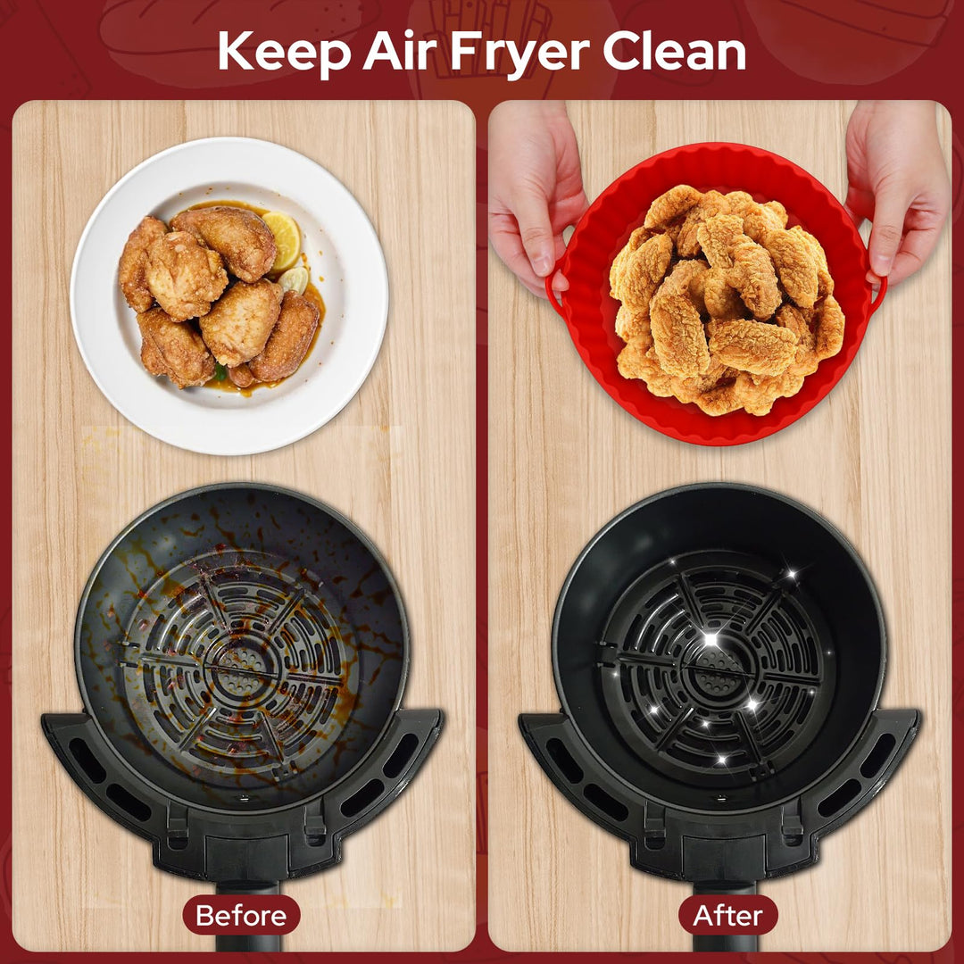 Alyvisun Air Fryer Silicone Liners, 3PCS Reusable Airfryer Basket Baking Tray Inserts Versatile Round Rack Pot for Microwave, Oven, Red+Black+Blue