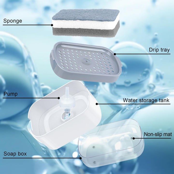 Alyvisun 300ml Soap Dispenser with Sponge Holder, 2-in-1 Dish Soap Dispenser, One-Handed Operation, Grey