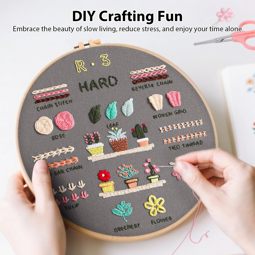 VynyQoo 4pcs Embroidery Kits for Beginners, Embroidery Kit for Adults, Embroidery Starter Kit to Learn 40 Different Stitches, DIY Craft Embroidery Set with Video Tutorial and Instruction