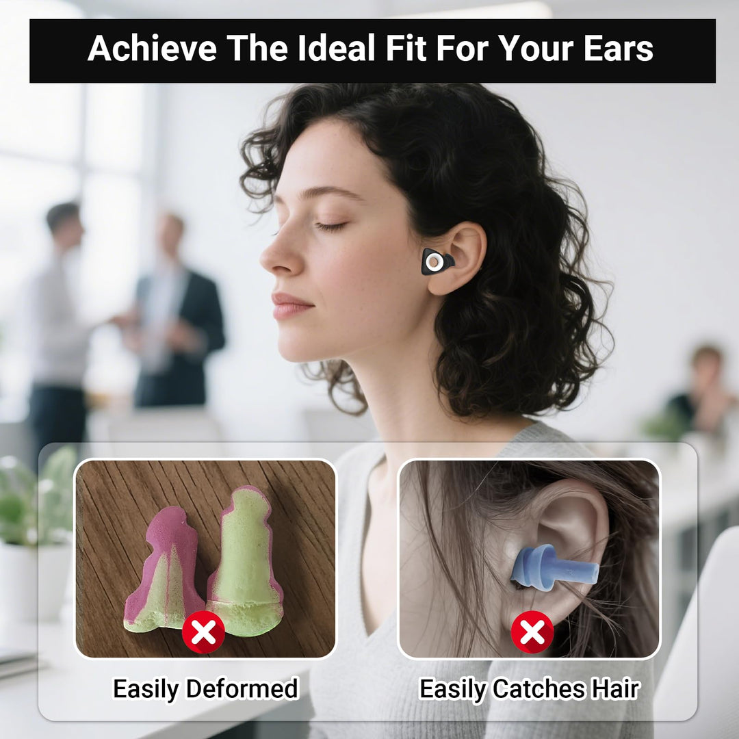 Alyvisun Noise Cancelling Ear Plugs for Sleeping, Soft Silicone Sleep Earplugs, Reusable Earplug for Concert, Deep Focus, Studying, Traveling-Black (S/L)
