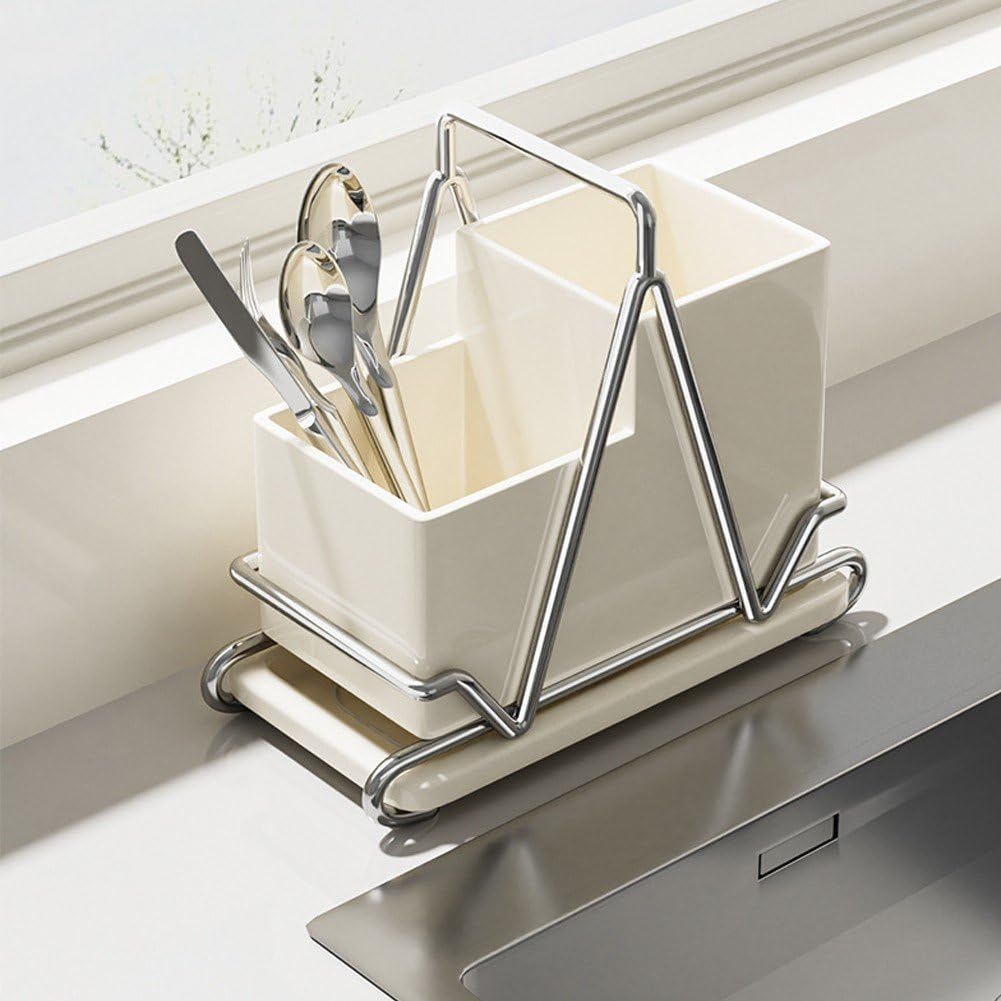 Creative Chopsticks Storage Box Stainless Steel Spoon Fork Drainage Shelf Countertop Kitchenware Rack Household Table Organizer