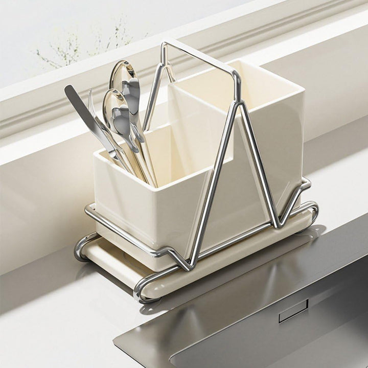 Creative Chopsticks Storage Box Stainless Steel Spoon Fork Drainage Shelf Countertop Kitchenware Rack Household Table Organizer