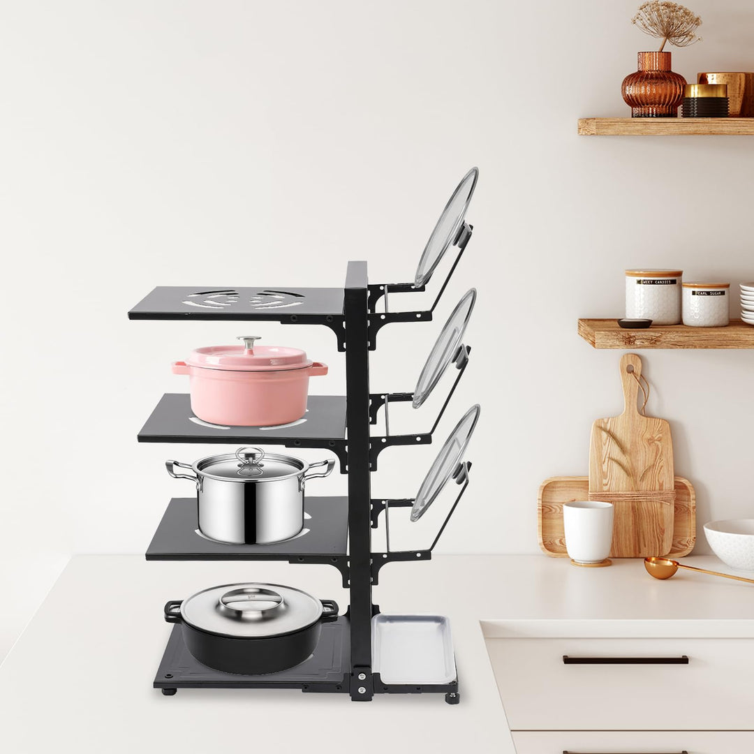 Kitchen Shelves Household Multi-layer Put Pot Rack Multifunctional Countertop Under the Sink Cabinet Kitchen Storage Racks(Black)