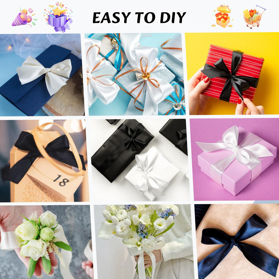 VynyQoo 2 Rolls 20mm Satin Ribbon Wide, Black and White Gift Wrap Ribbon, 22M Single Sided Ribbons for Gift Wrapping, Gift Wrapping Ribbon for Crafting, Wedding Party,Cake Wrapping Decorations