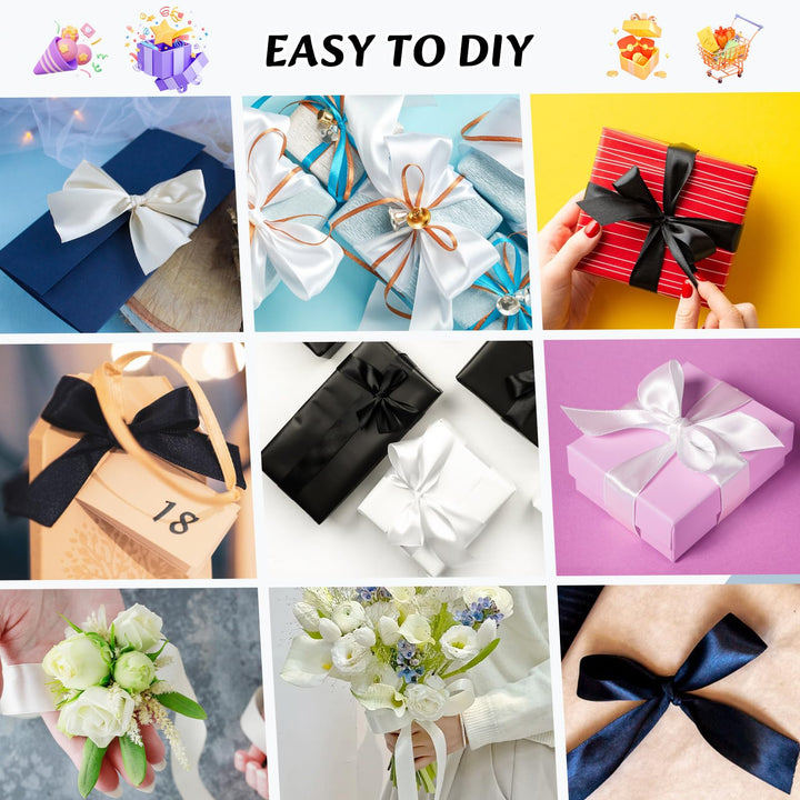 VynyQoo 2 Rolls 20mm Satin Ribbon Wide, Black and White Gift Wrap Ribbon, 22M Single Sided Ribbons for Gift Wrapping, Gift Wrapping Ribbon for Crafting, Wedding Party,Cake Wrapping Decorations
