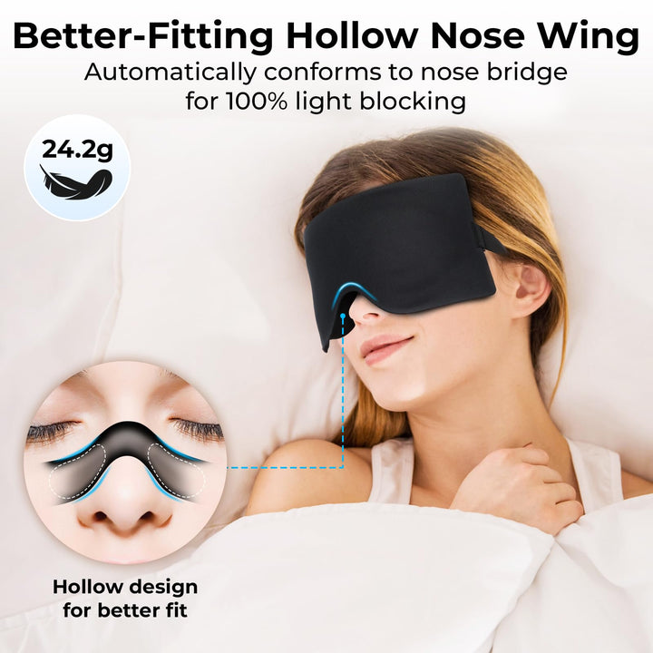 Alyvisun Blackout Sleep Mask, Deepen Eye Contour, [Zero Pressure & Breathable] 3D Eye Mask for Sleeping with Adjustable Strap, for Travel, Home, Nap, Black