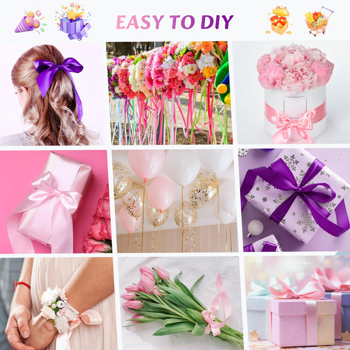 VynyQoo 2 Rolls 20mm Satin Ribbon Wide, Pink and Purple Gift Wrap Ribbon, 22M Single Sided Ribbons for Gift Wrapping, Gift Wrapping Ribbon for Crafting, Wedding Party,Cake Wrapping Decorations