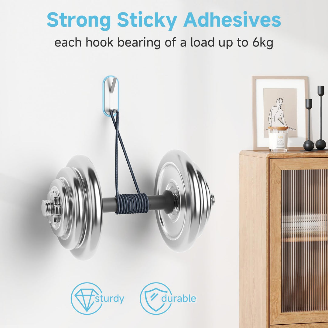 Alyvisun 5Pcs Self Adhesive Hooks, Stainless Steel Stick On Wall Hanging Hooks Heavy Duty, Strong Adhesive Sticky Hooks for Bathroom, Kitchen, Cupboard, Back of Door (Silver)
