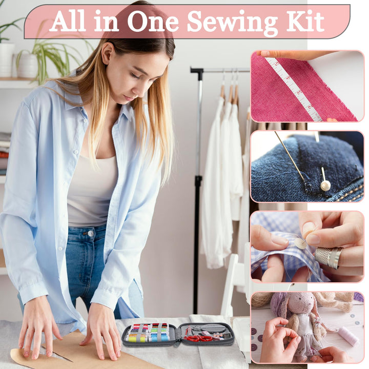 VynyQoo 90 Pcs Professional Sewing Kit, Mini Travel Sewing Kit with Portable Case, Needle and Thread Kit with Basic Sewing Accessories for Adults, Traveler, Beginner, Emergency
