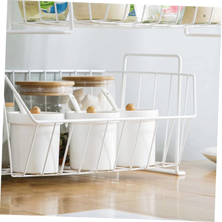 Storage Kitchen Rack Simple Wrought Iron Basket Desktop Wardrobe Clothes Storage Frame for Kitchen Organization(White)