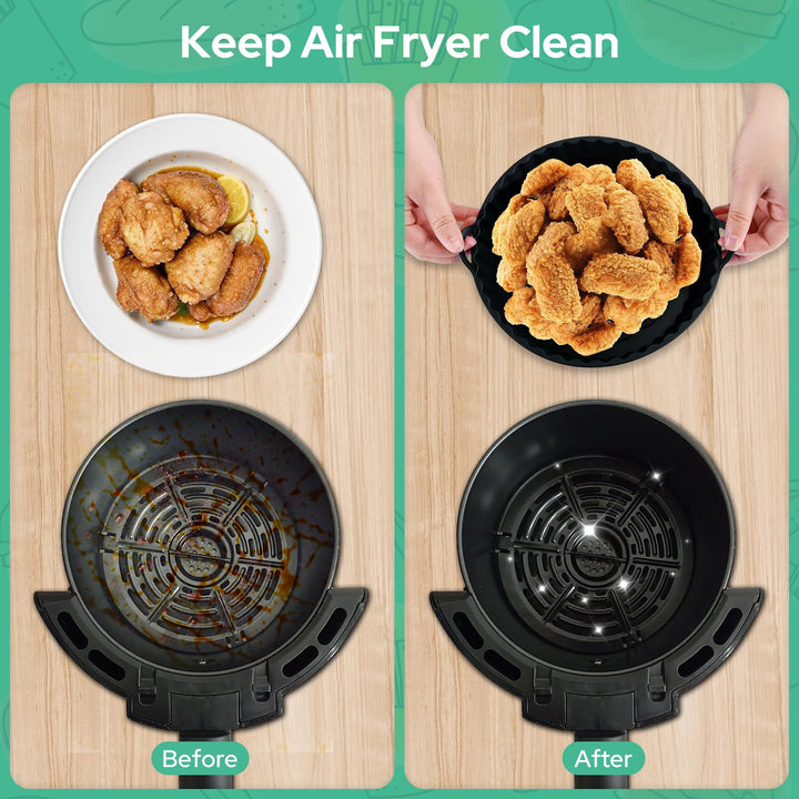 Alyvisun Air Fryer Silicone Liners, 2PCS Reusable Airfryer Basket Baking Tray Inserts Versatile Round Rack Pot for Microwave, Oven, Black