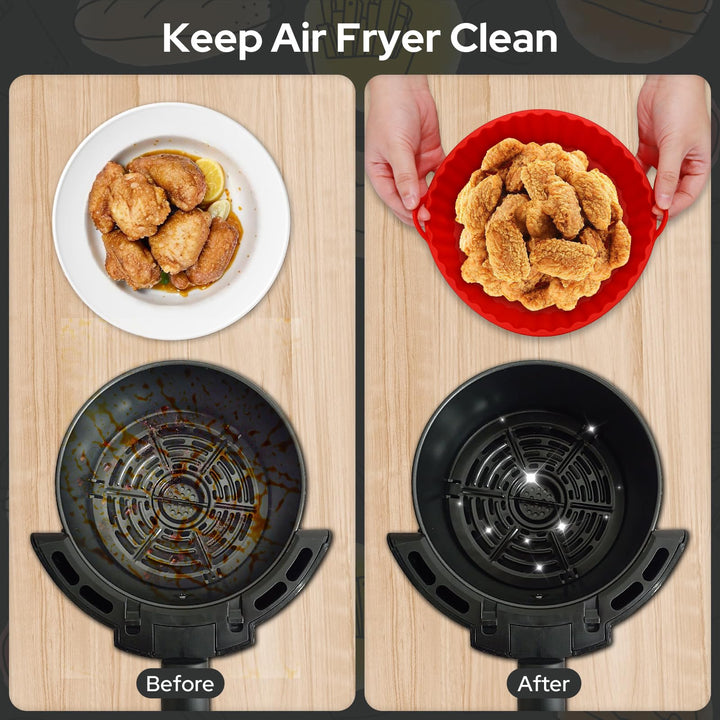 Alyvisun Air Fryer Silicone Liners, 2PCS Reusable Airfryer Basket Baking Tray Inserts Versatile Round Rack Pot for Microwave, Oven, Red+Sky Blue