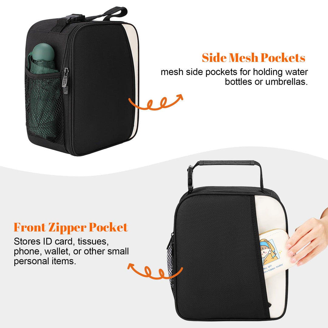 Alyvisun Insulated Lunch Bag, 7L Reusable Leakproof Lunch Box Bag for Women With Snap On Carrying Handle, For Women Men Children Outdoor Picnic Work (Black)