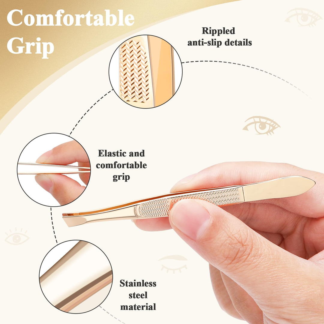 Alyvisun 4Pcs Professional Tweezers for Facial Hair Women and Men, Portable Stainless Steel Eyebrow Tweezers Set, Precision Tweezers for Ingrown Hair (Golden), Gold