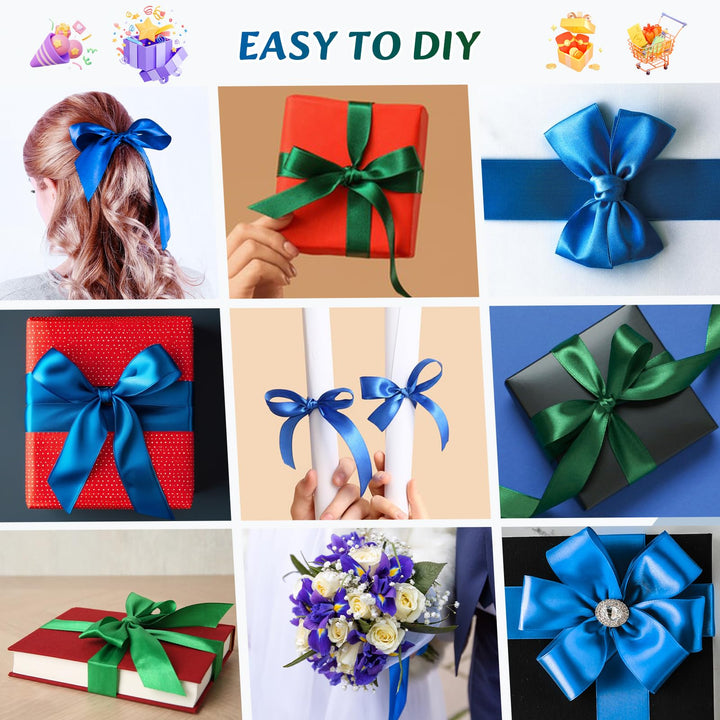 VynyQoo 2 Rolls 20mm Satin Ribbon Wide, Blue and Green Gift Wrap Ribbon, 22M Single Sided Ribbons for Gift Wrapping, Gift Wrapping Ribbon for Crafting, Wedding Party,Cake Wrapping Decorations