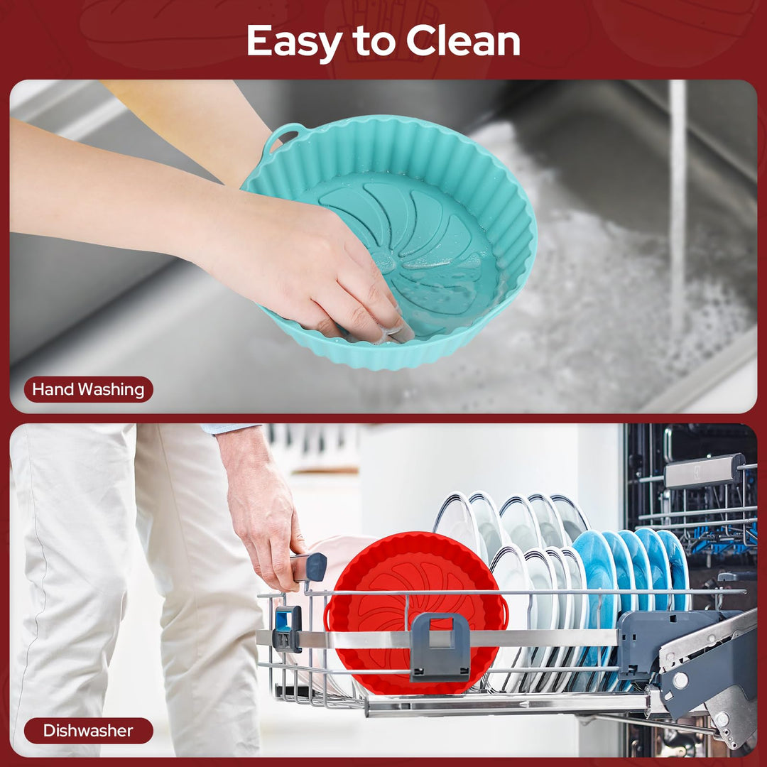 Alyvisun Air Fryer Silicone Liners, 3PCS Reusable Airfryer Basket Baking Tray Inserts Versatile Round Rack Pot for Microwave, Oven, Red+Black+Blue