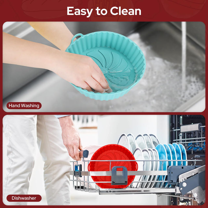 Alyvisun Air Fryer Silicone Liners, 3PCS Reusable Airfryer Basket Baking Tray Inserts Versatile Round Rack Pot for Microwave, Oven, Red+Black+Blue