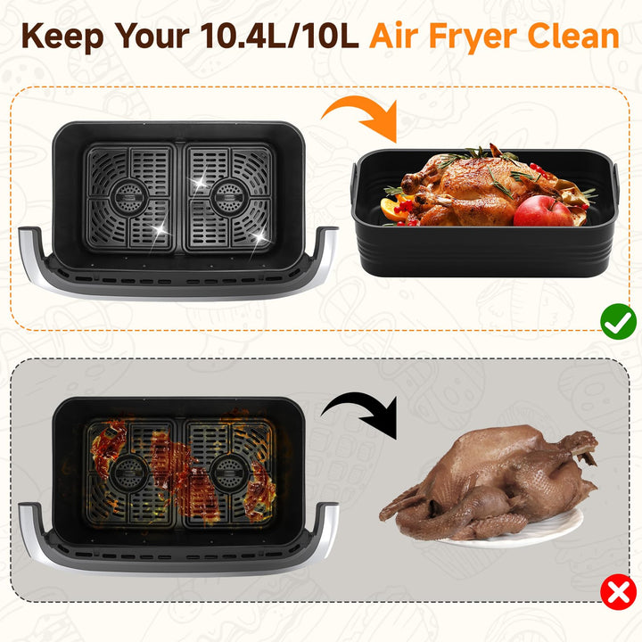 Alyvisun Silicone, 3PCS Airfryer Liners Foldable Baking Trays Reusable Rack Versatile Accessories Baskets Rectangle Inserts for 10L/10.4L Air Fryer