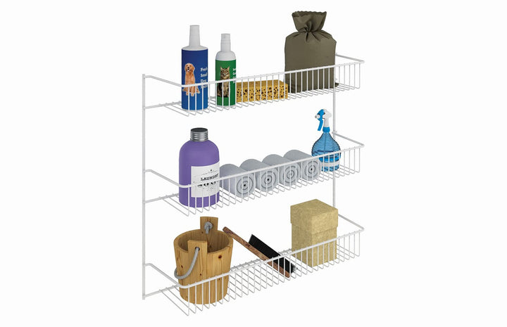 3-Tier Hanging Wall Mounted Metal Rack for Spices, Shelf Storage, Pantry Organization, Laundry, Kitchen, Bathroom, White, 18-Inch Wide
