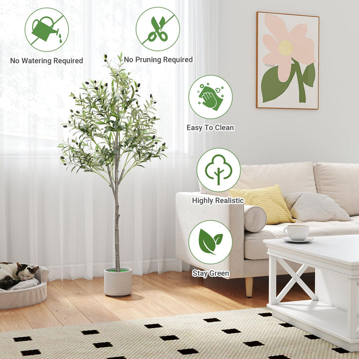 Alyvisun Faux Tree with Lifelike Olive Leaves & Stable Cement Weight Thickened Bottom Base, Green, 150cm