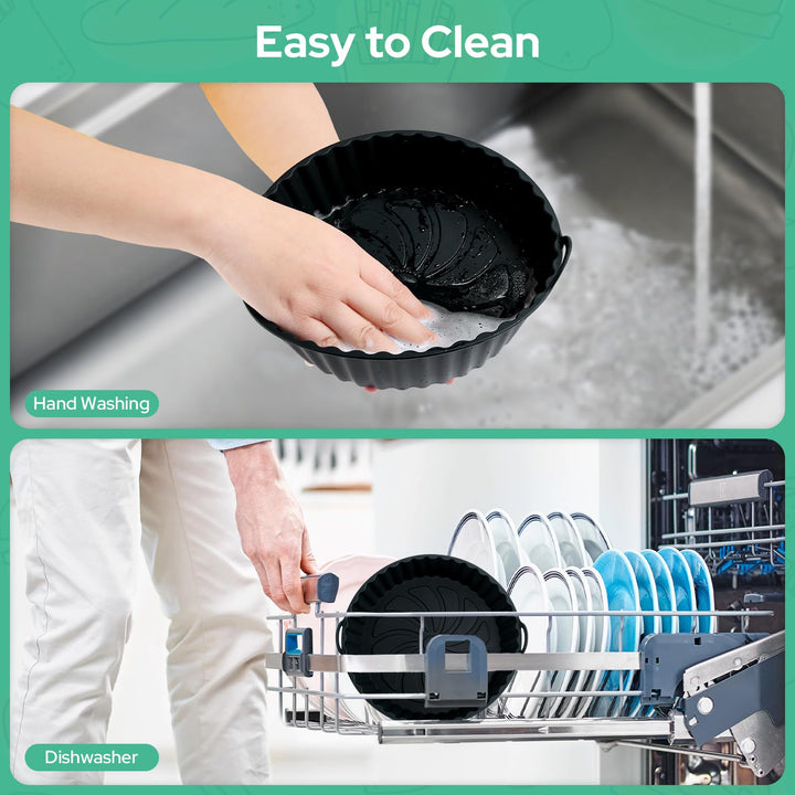 Alyvisun Air Fryer Silicone Liners, 2PCS Reusable Airfryer Basket Baking Tray Inserts Versatile Round Rack Pot for Microwave, Oven, Black