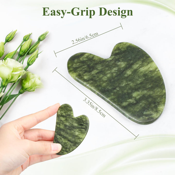 Alyvisun Natural Green Jade Gua Sha Tool, Face, Neck and Body Massage Stone, Facial Massage Board for Relieving Puffiness and Jawline Improving with User Manual, Skincare Gift for Women