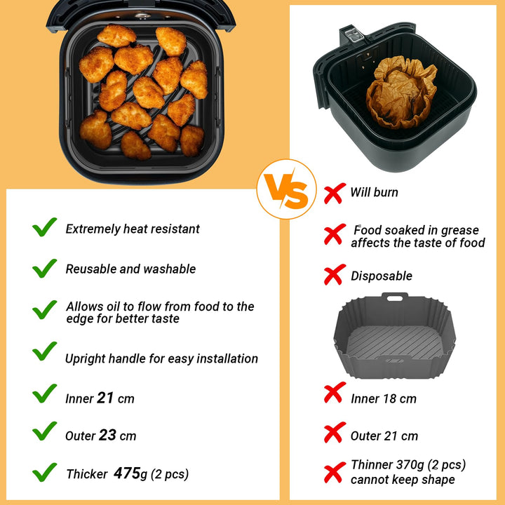 Alyvisun Silicone Oil Brush, 2PCS Airfryer Liners Foldable Baking Trays Reusable Air Fryer Rack Versatile Accessories Baskets Square Inserts for Microwave, Oven
