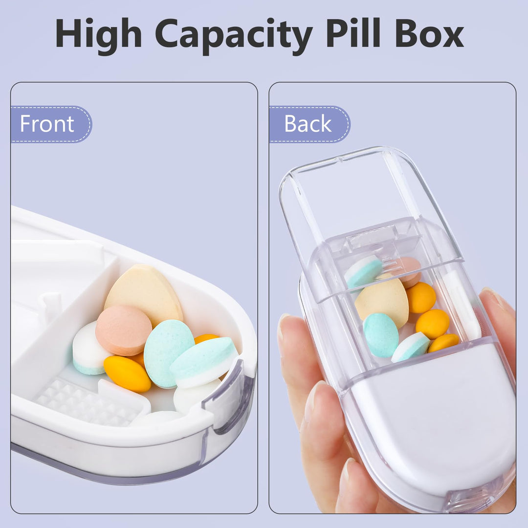 Alyvisun Pill Cutter for Small or Large Pills, Portable Pill Splitter & Tablet Cutter, V-Shaped Cutting with Grinding, Auto Slides Out Pill, Safety Blade Guard & Sliding Storage (Transparent)