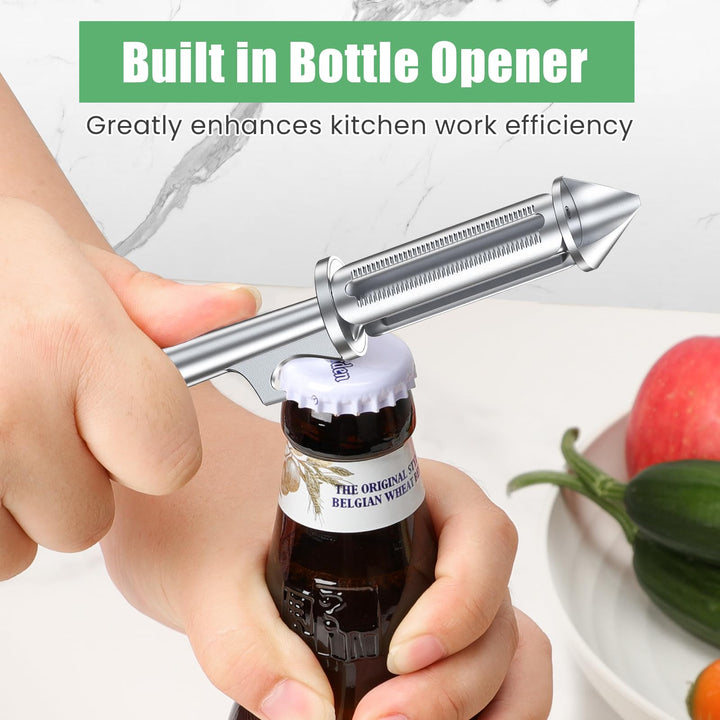 Alyvisun Universal Potato Peeler for Kitchen, 3 in 1 Peeler/Julienne Slicer/Bottle Opener, Sharp Vegetable and Fruit Peeler with Swivel Blade and Ergonomic Handle, Zinc Alloy