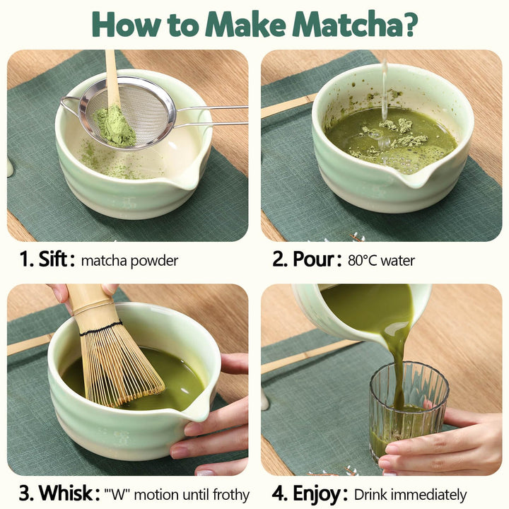 Matcha Tea Set, 7 Pcs Matcha Kit with Matcha Whisk, Matcha Bowl and Spoon, Matcha Whisk Set for Matcha Lovers Making Breakfast, Latte, Gift for Matcha Beginners
